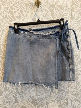 pistola Light Blue Denim Wrap Mini Skirt